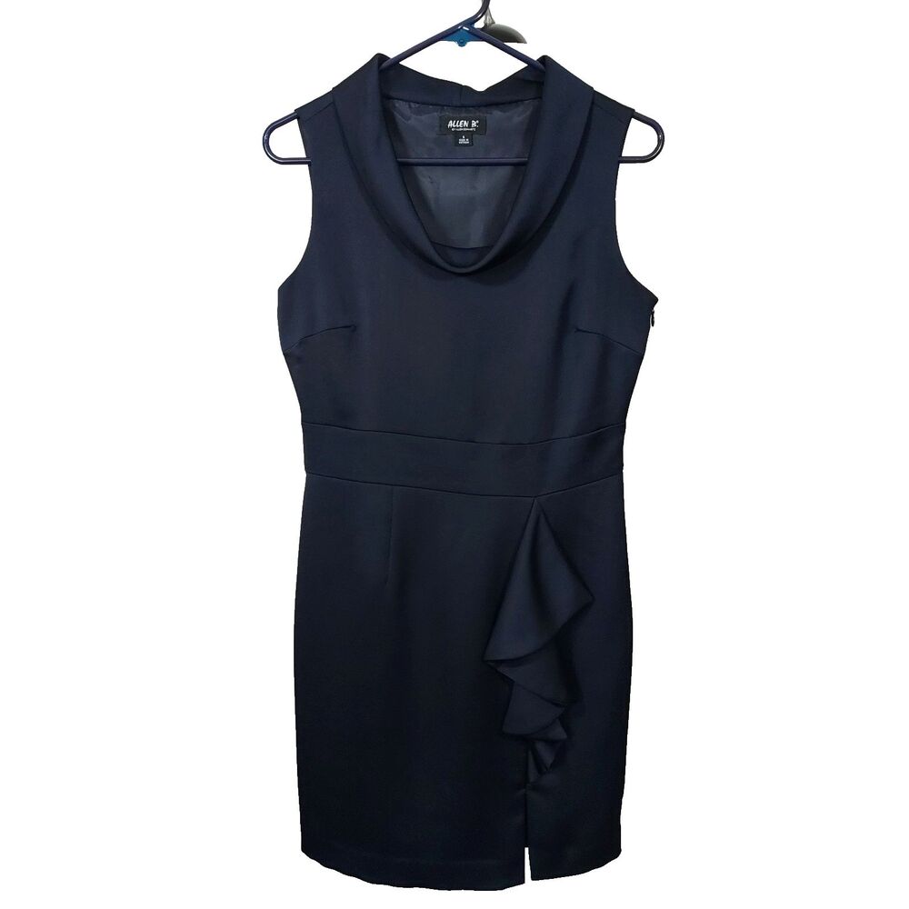 Allen B by Allen Schwartz Sleeveless Navy Blue Sheath Dress Size 6 Ruffle Lined